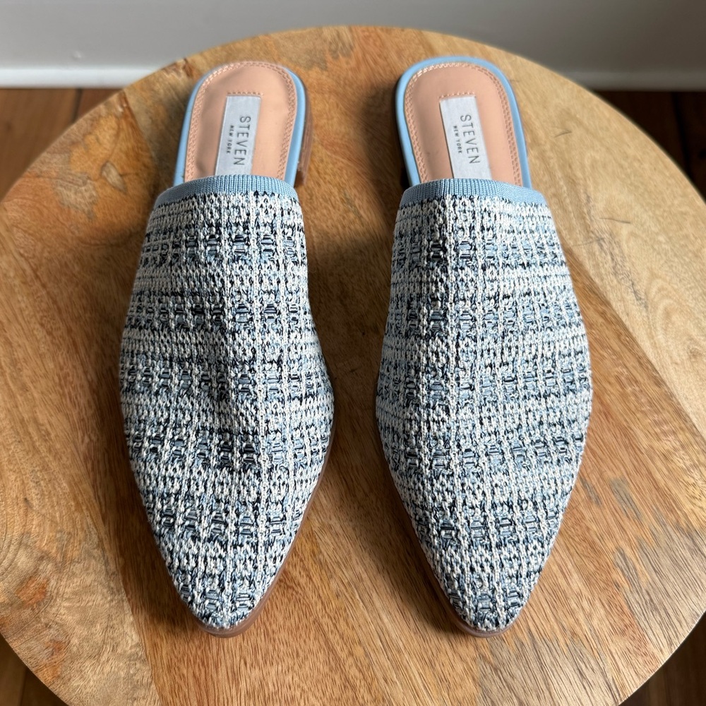 Steven New York Valera Mule in Blue Tweed Knit NWOB Sz: 7.5